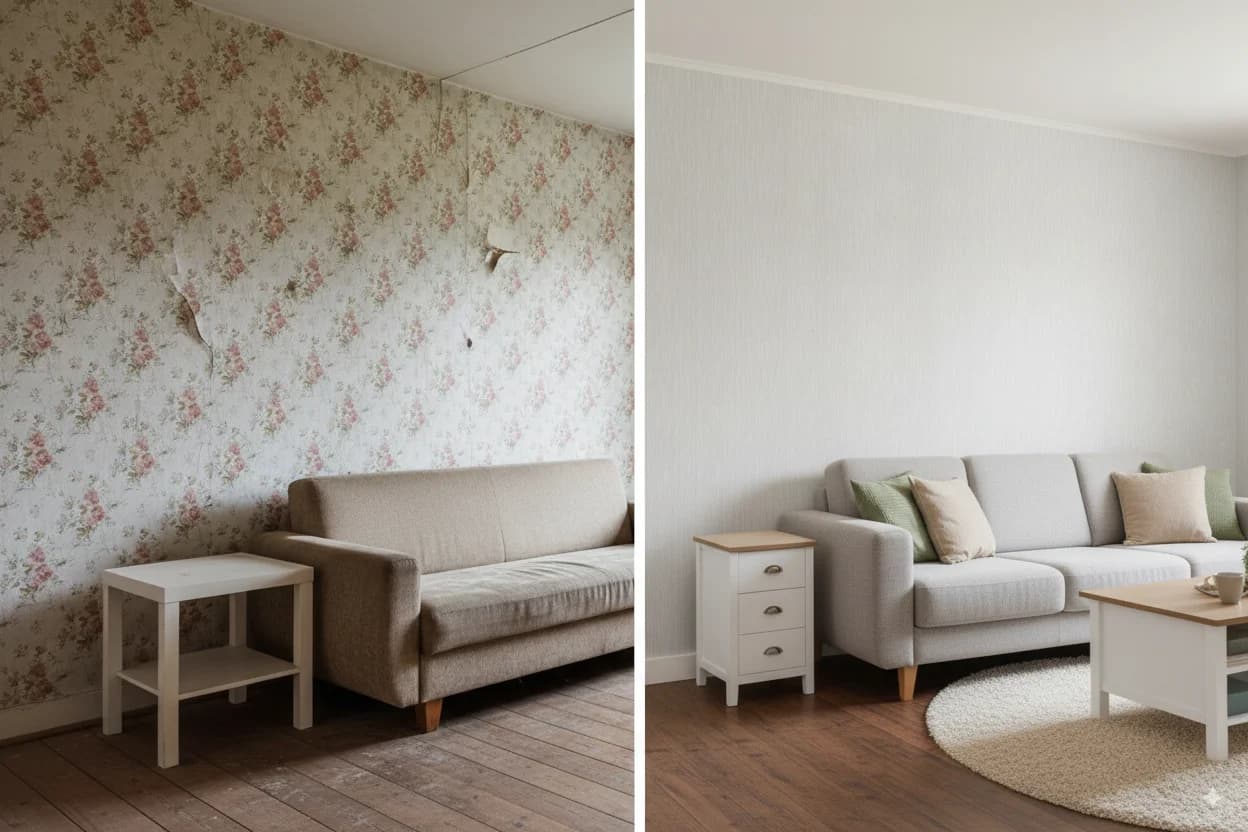 Tapeziertes Wohnzimmer mit Mustertapete